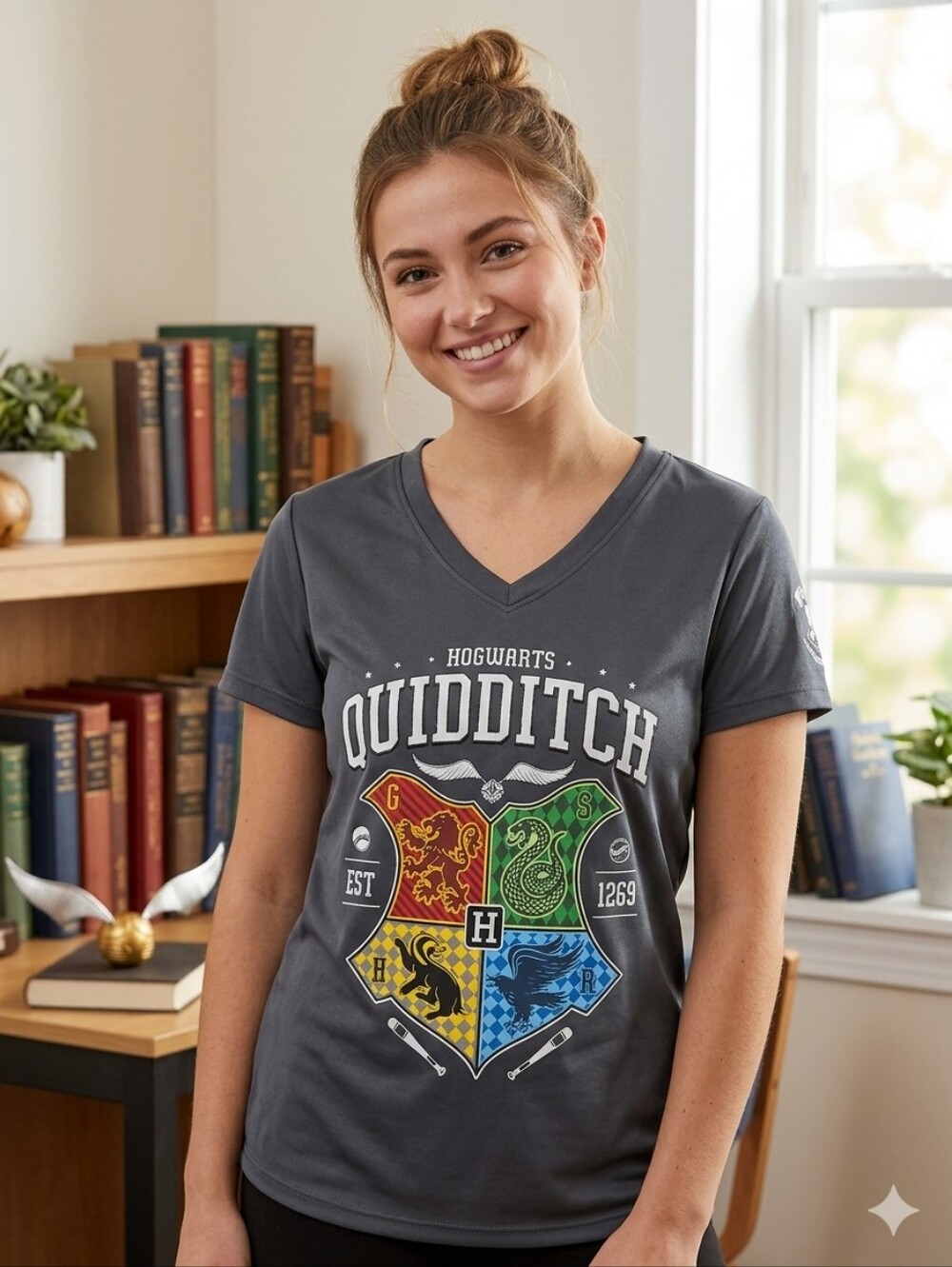 Official Hogwarts Quidditch Crest V-Neck Tee
